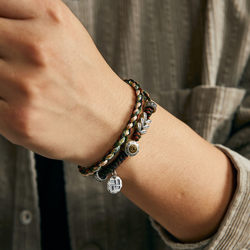 925 Sterling Silver Swastika Wheat Pattern Handmade Luck Bracelet