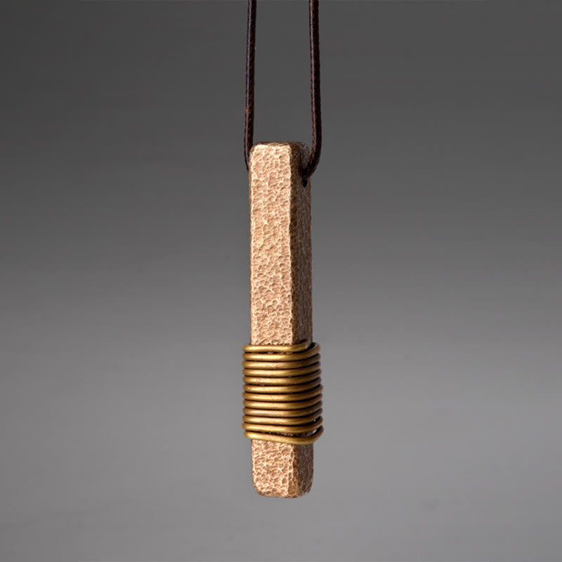 Vintage Textured Design Brass Copper Wealth Necklace Pendant