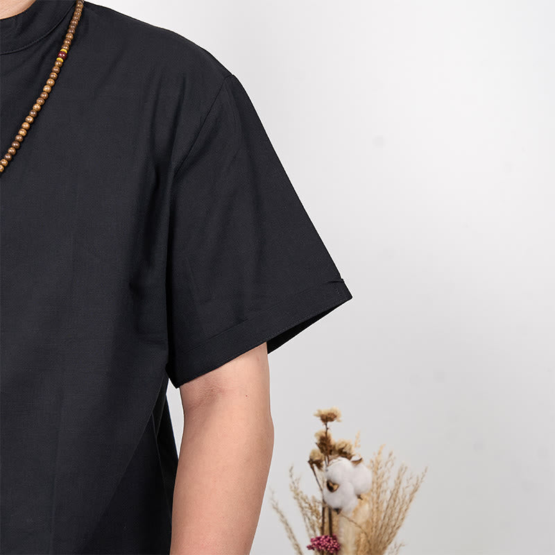 Cotton Linen Stand Collar Short Sleeve Meditation Shirt