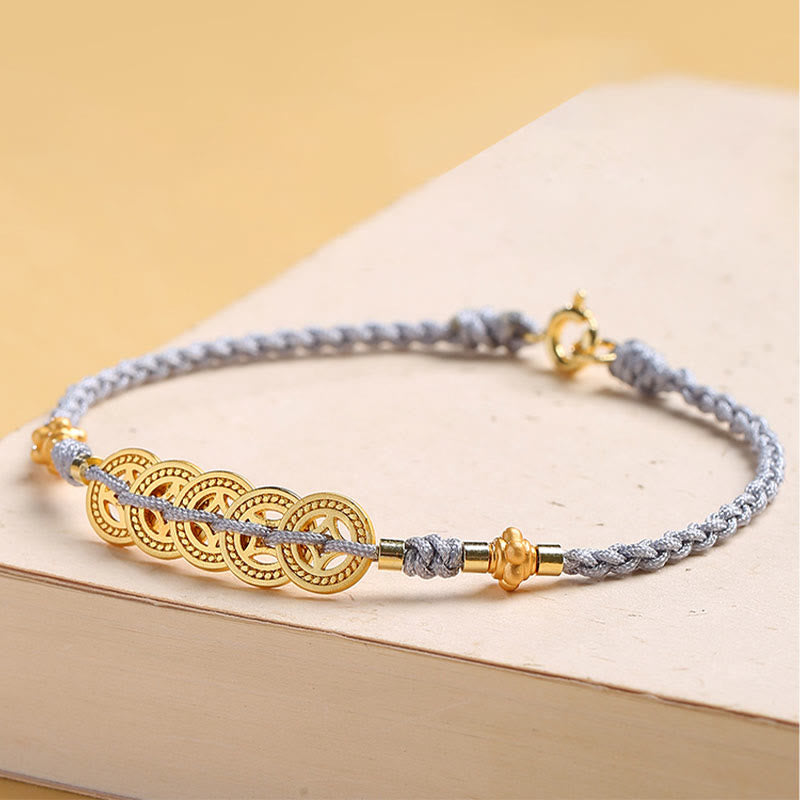 Handcrafted Blue Braided Rope Bracelet with Pearl, Copper Coin & Tree of Life