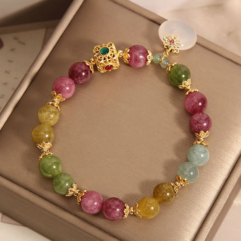 Colorful Tourmaline Peace Buckle Charm Wisdom Bracelet