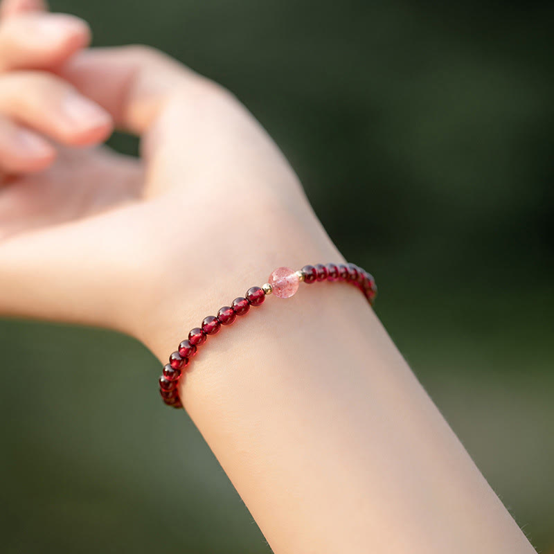 Natural Garnet Strawberry Quartz Calm Bracelet