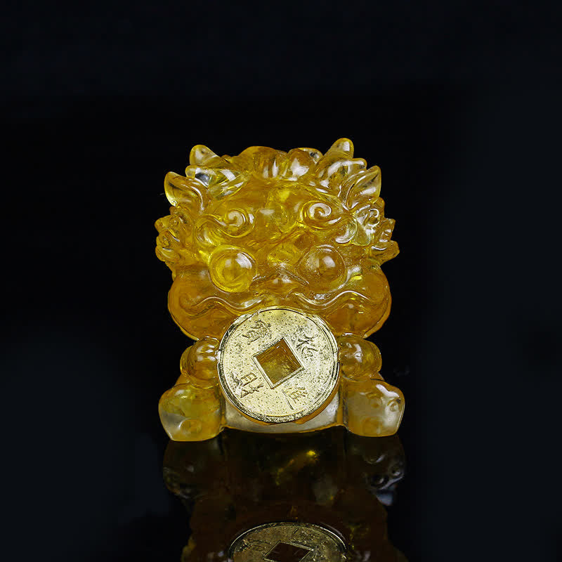 Handmade Cute PiXiu Gold Coin Crystal Fengshui Energy Wealth Fortune Home Decoration