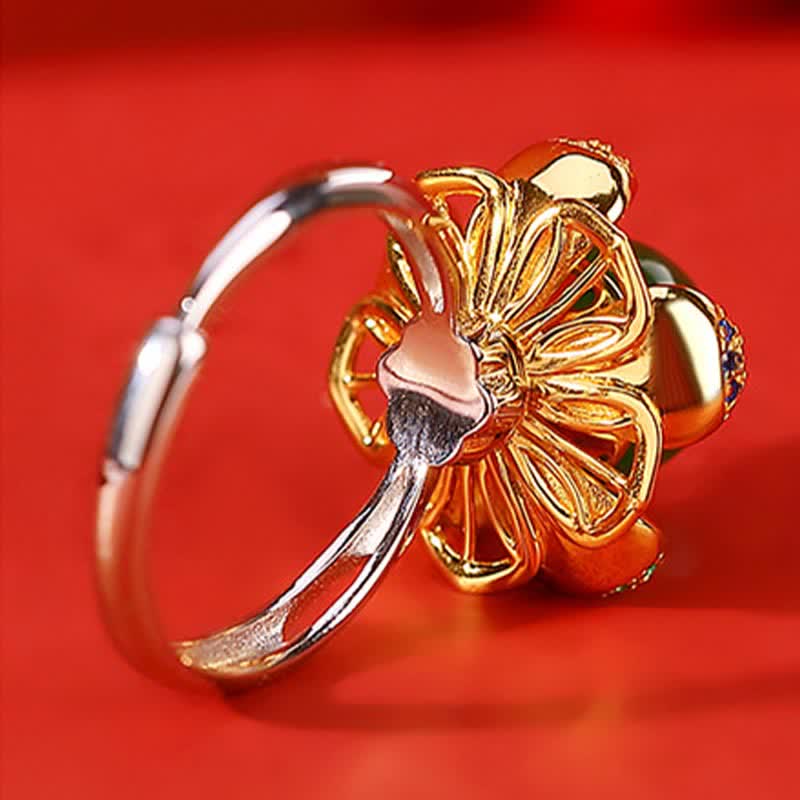 Handcrafted 925 Sterling Silver and Gold Jade Lotus Flower Ring