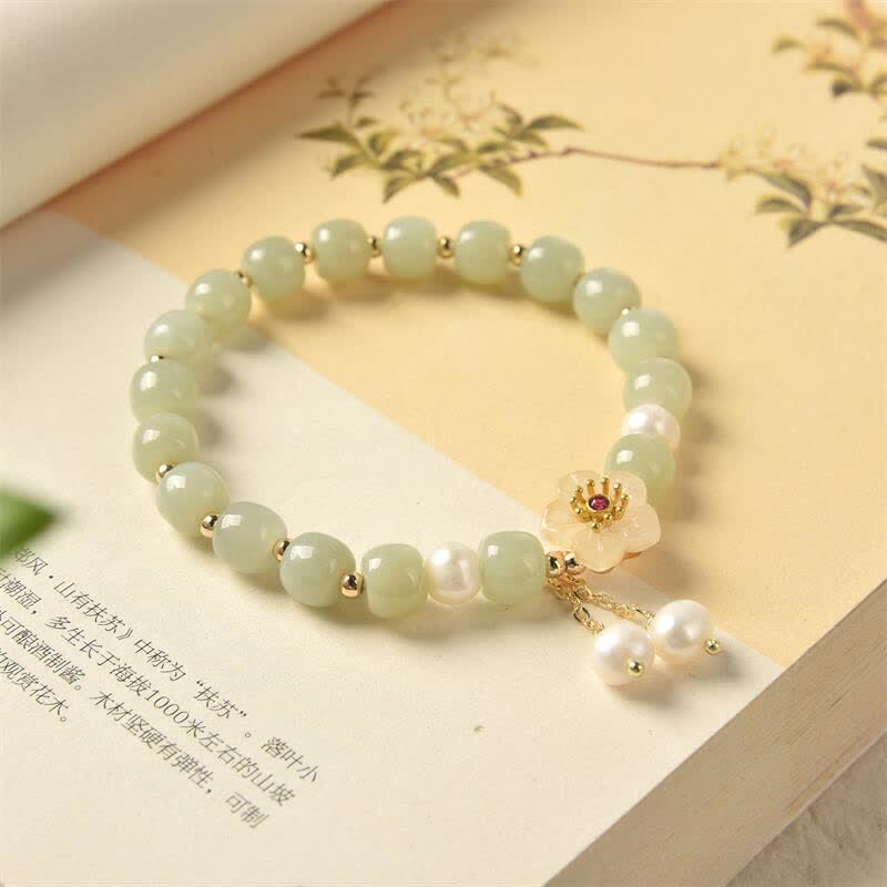 Handcrafted Hetian Jade and Pearl Flower Bracelet for Emotional Balance