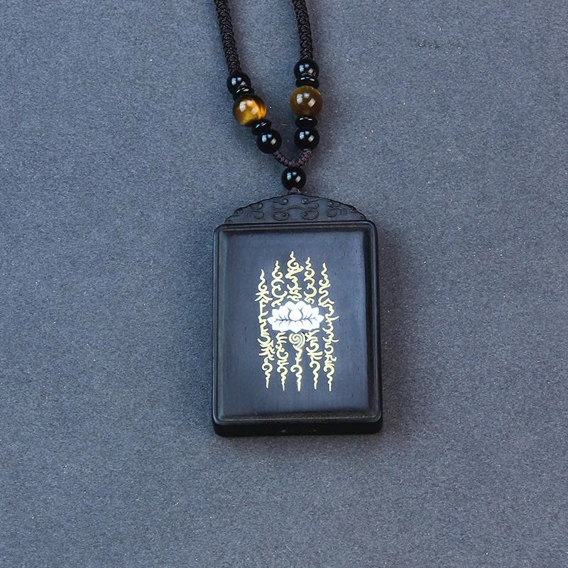 999 Sterling Silver Ebony Wood Lotus Inlaid Calm Necklace Pendant