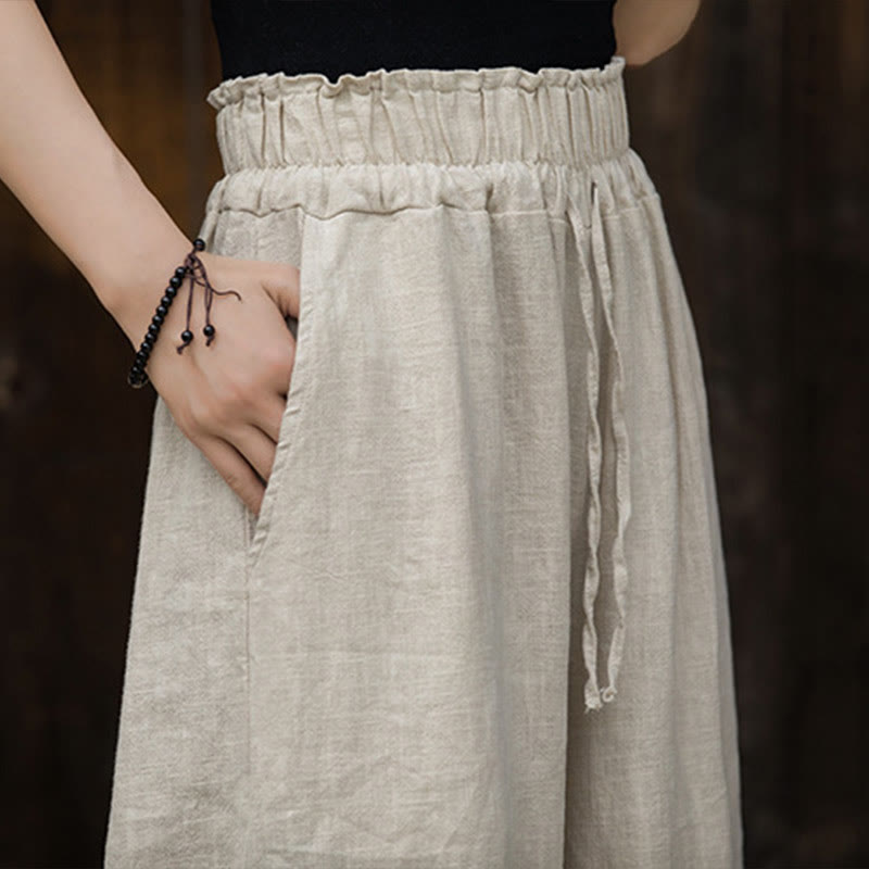 Ramie Linen Tie-Dye Frog-Button Meditation Midi Dress & Wide-Leg Pants Set