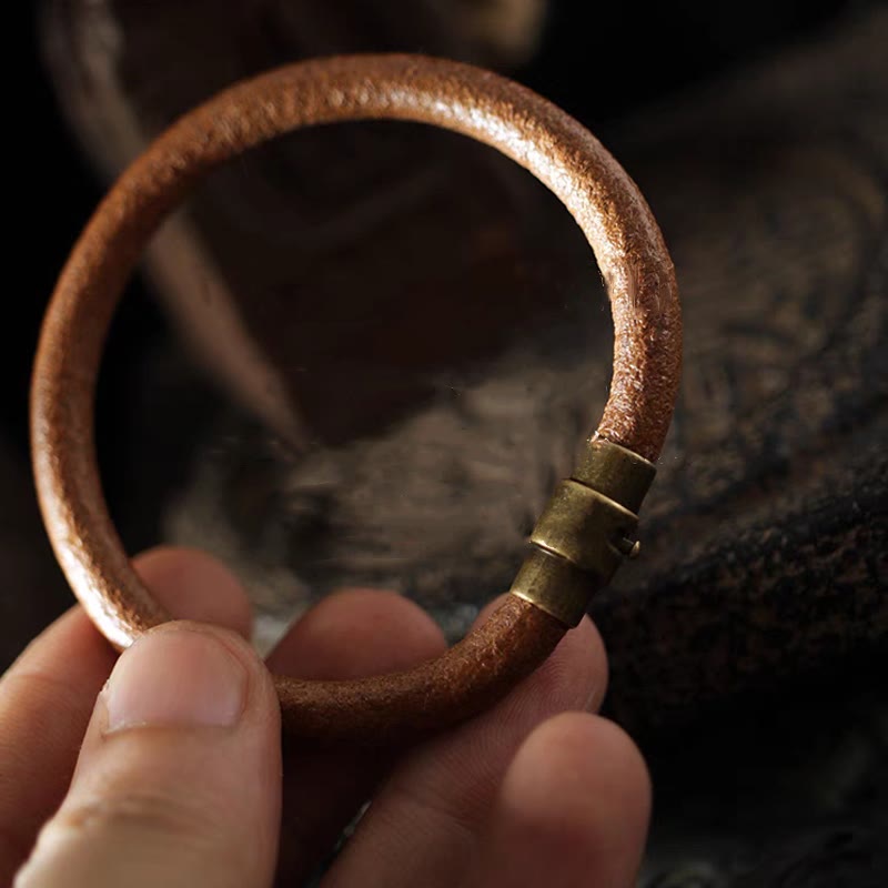 Retro Leather Luck Healing Copper Magnetic Buckle Bracelet