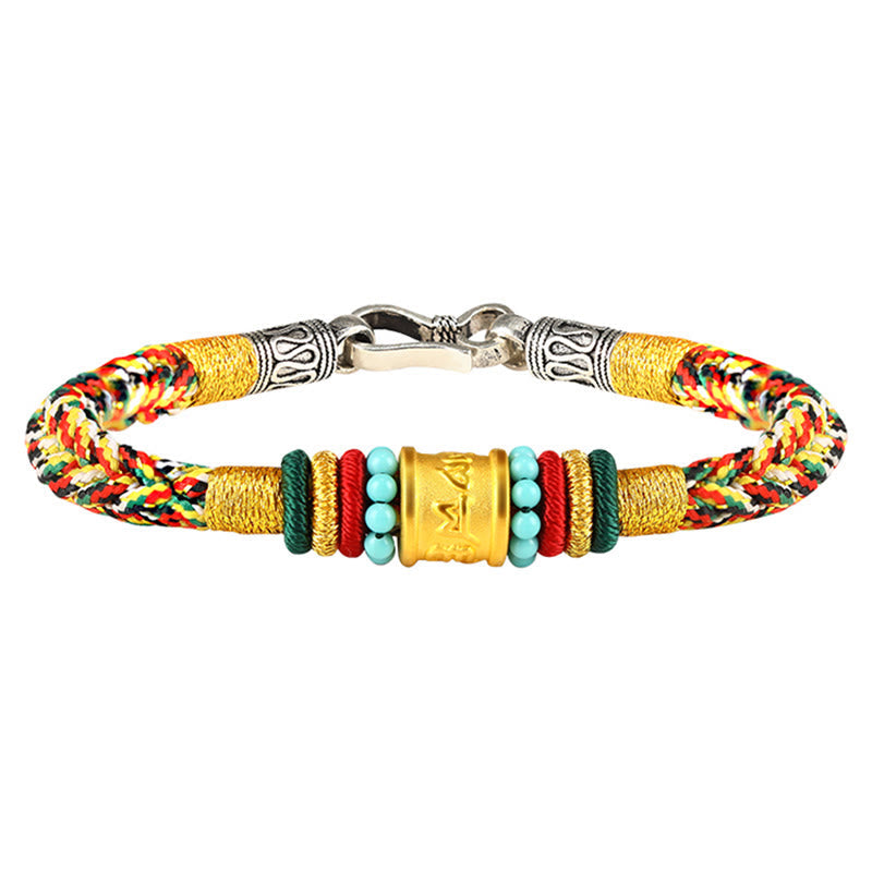 Tibet 999 Gold Om Mani Padme Hum Handmade Eight Thread Peace Knot Luck Bracelet