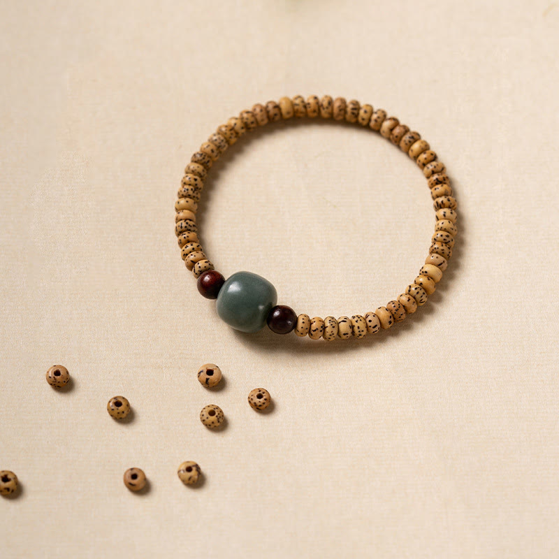 Handcrafted Small Leaf Red Sandalwood & Bodhi Seed Elastic Wisdom Bracelet