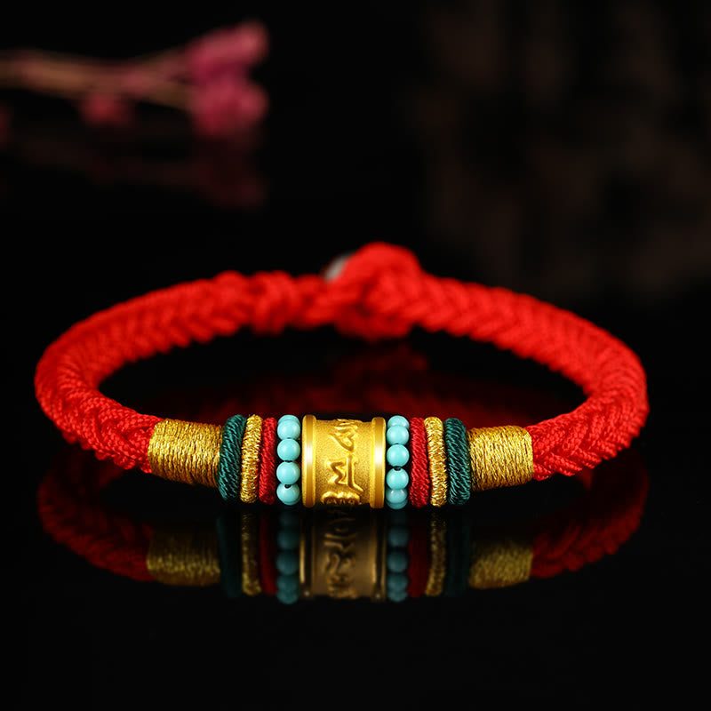 Tibet 999 Gold Om Mani Padme Hum Handmade Eight Thread Peace Knot Luck Bracelet