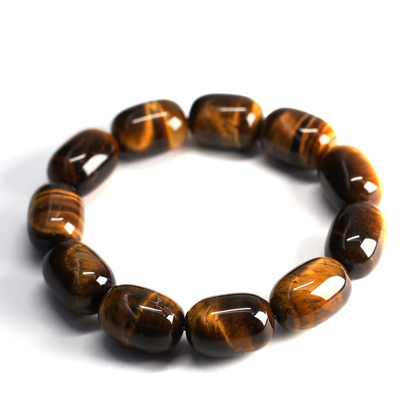 Natural Polished Tiger Eye Barrel Bead Grounding Bracelet