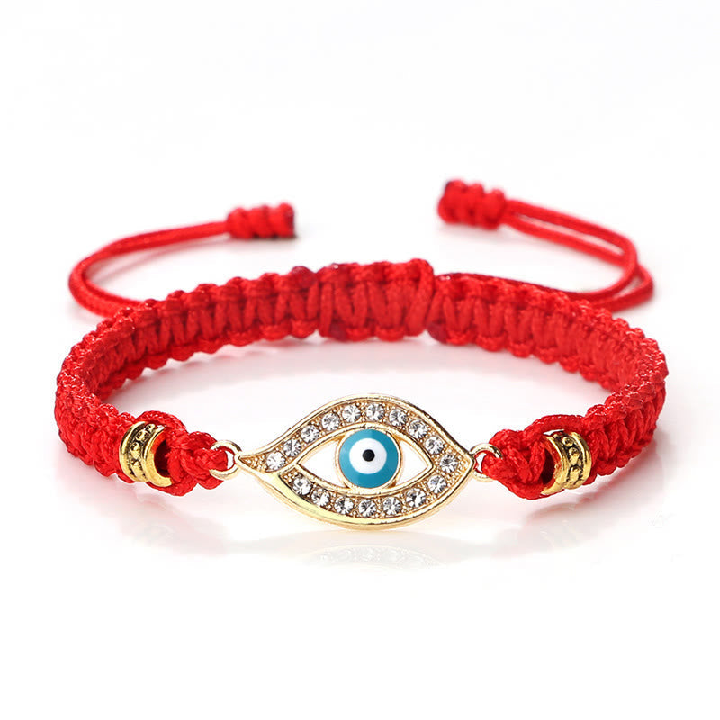 Handmade Evil Eye Red String Braided Bracelet with Gold or Silver Border
