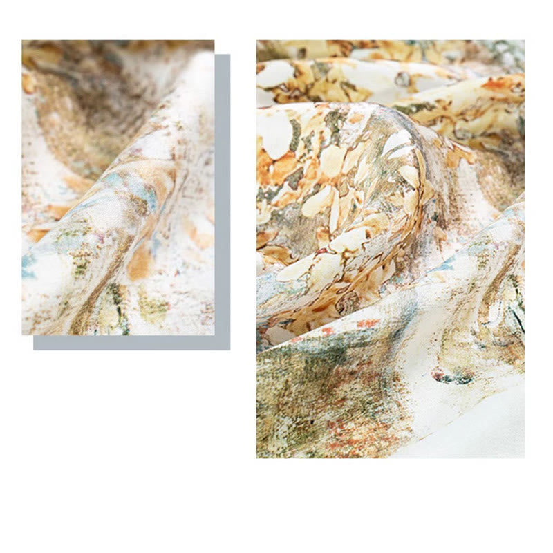 Jungle Oil Painting Auspicious Clouds 100% Mulberry Silk Scarf Premium Grade 6A Double-sided Silk Neck Scarf