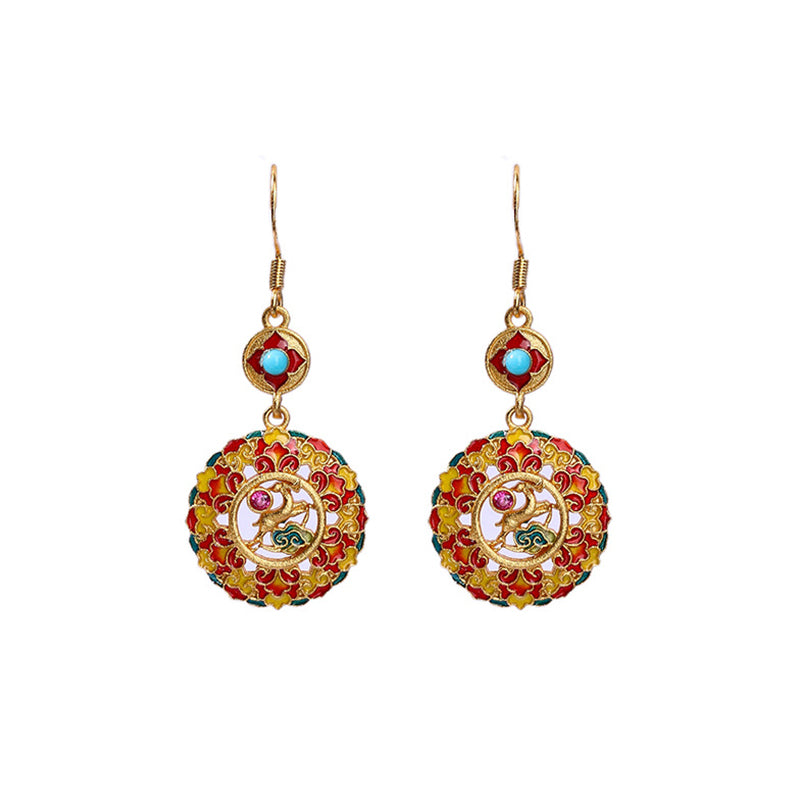 24K Gold Plated Sterling Silver Dunhuang Elk Copper Balance Drop Earrings