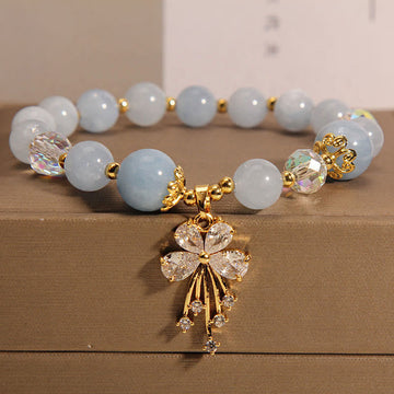 Sparkling Zircon Butterfly Aquamarine and Rose Quartz Gemstone Bracelet