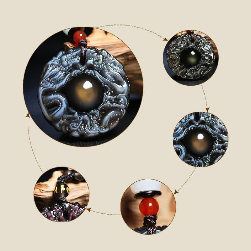 Natural Gold Sheen Obsidian Rainbow Obsidian Dragon Strength Necklace Pendant (Extra 35% Off | USE CODE: FS35)