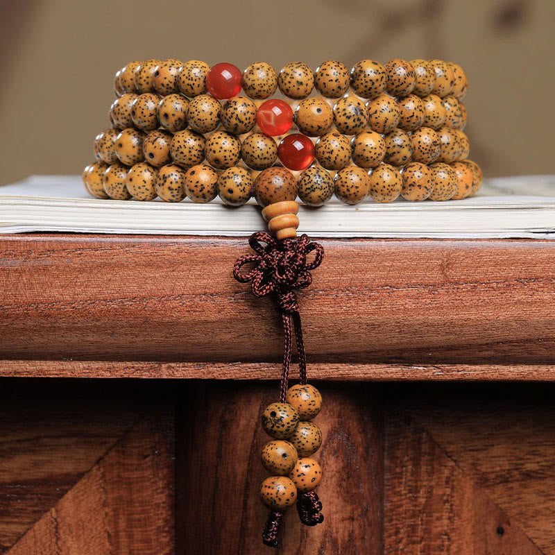 108 Mala Beads Bodhi Seed Red Agate Auspiciousness Bracelet