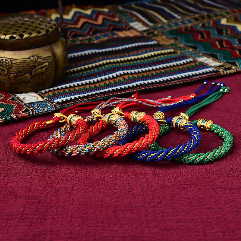 Handmade Tibetan Prayer Wheel & Endless Knot Braided Red String Bracelet