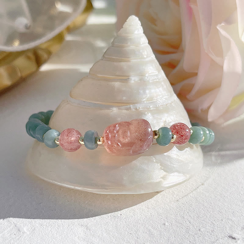 Natural Hetian Jade Pearl Peace Buckle Fu Character Gourd Money Bag Strawberry Quartz PiXiu Luck Bracelet