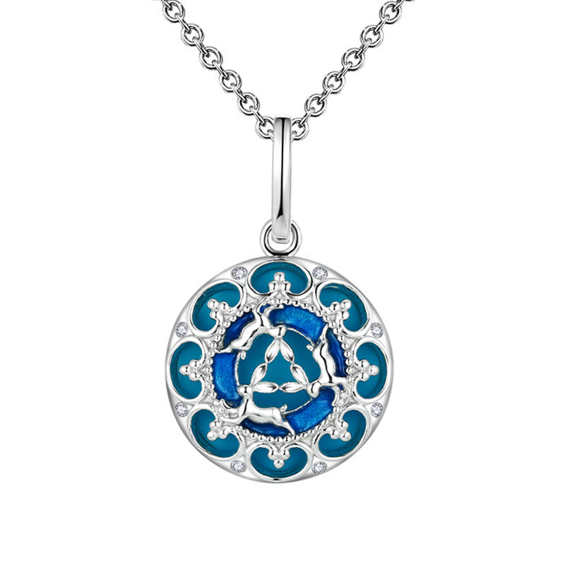 925 Sterling Silver Round Three Rabbits Turquoise Balance Necklace Pendant