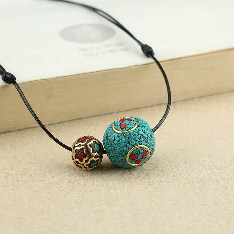 Tibetan Turquoise Double Bead Protection Strength Necklace Pendant