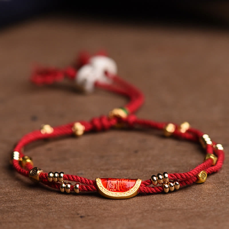 Handmade Braided Red String Bracelet with Cinnabar Dumpling Beads & Endless Knot