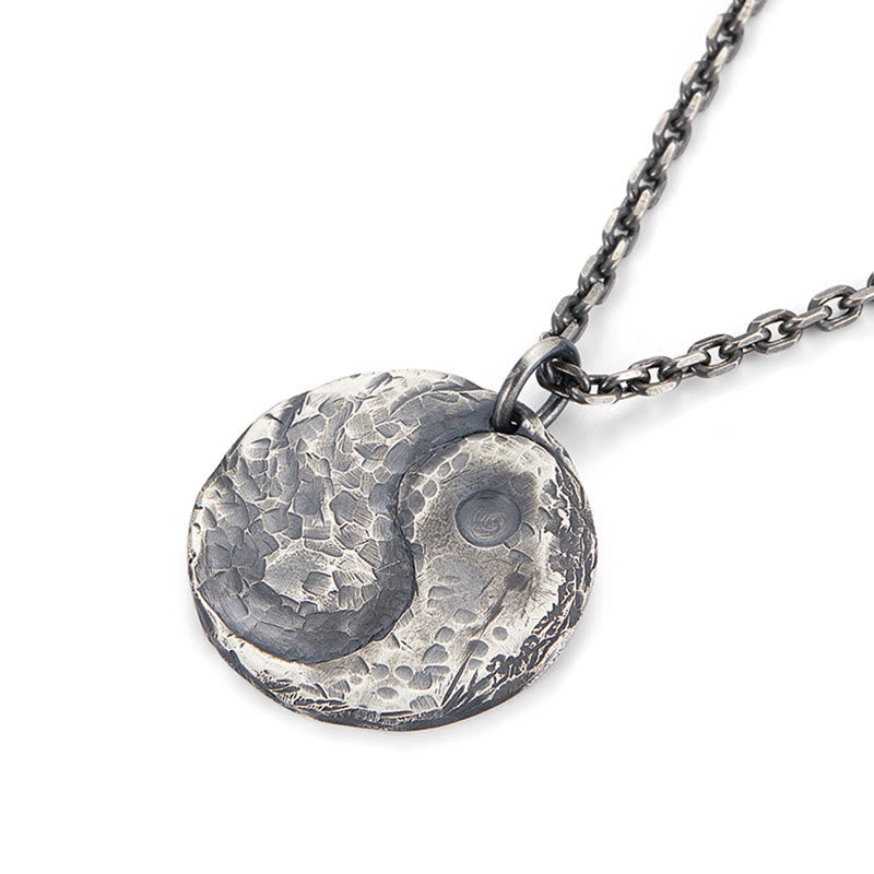 990 Sterling Silver Yin Yang Hammer Texture Harmony Necklace Pendant