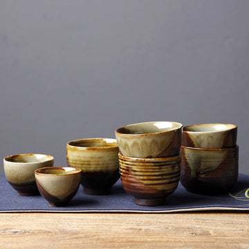 Vintage Brown Beige Kiln Change Ceramic Teacup Kung Fu Tea Cup Bowl