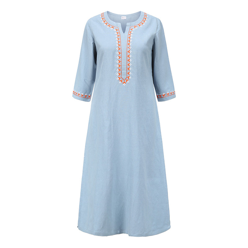 2Pcs V-neck Embroidery Yoga Clothing Zen Meditation Cotton Linen Top Pants Women's Set