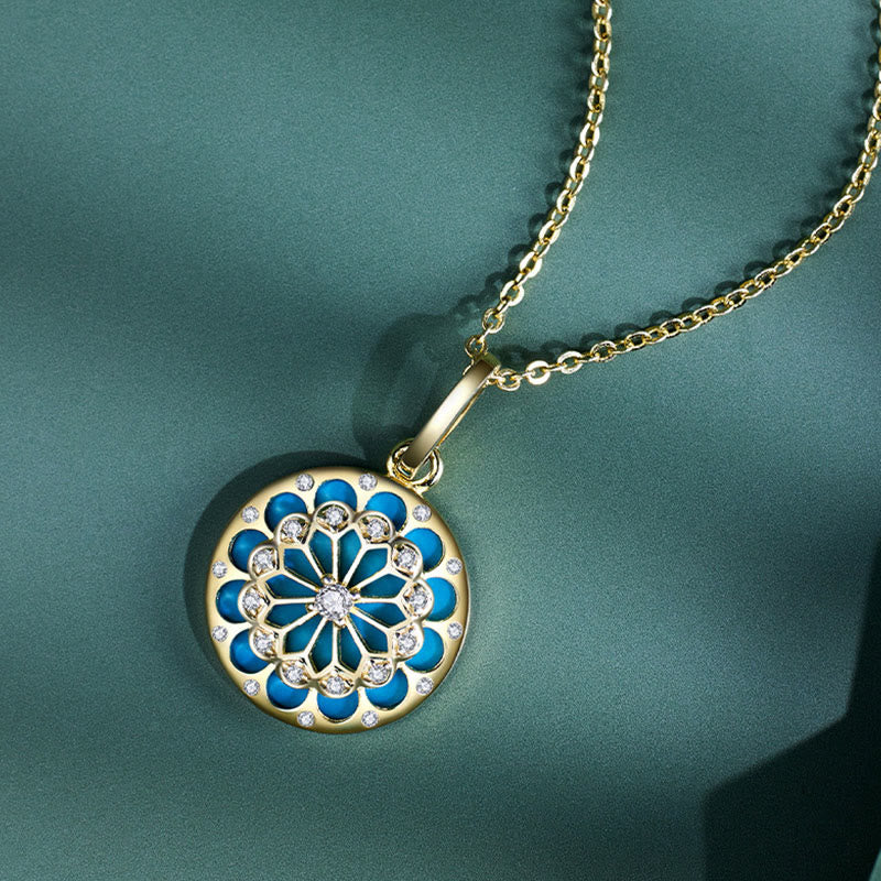 925 Sterling Silver Round Turquoise and Zircon Necklace Pendant