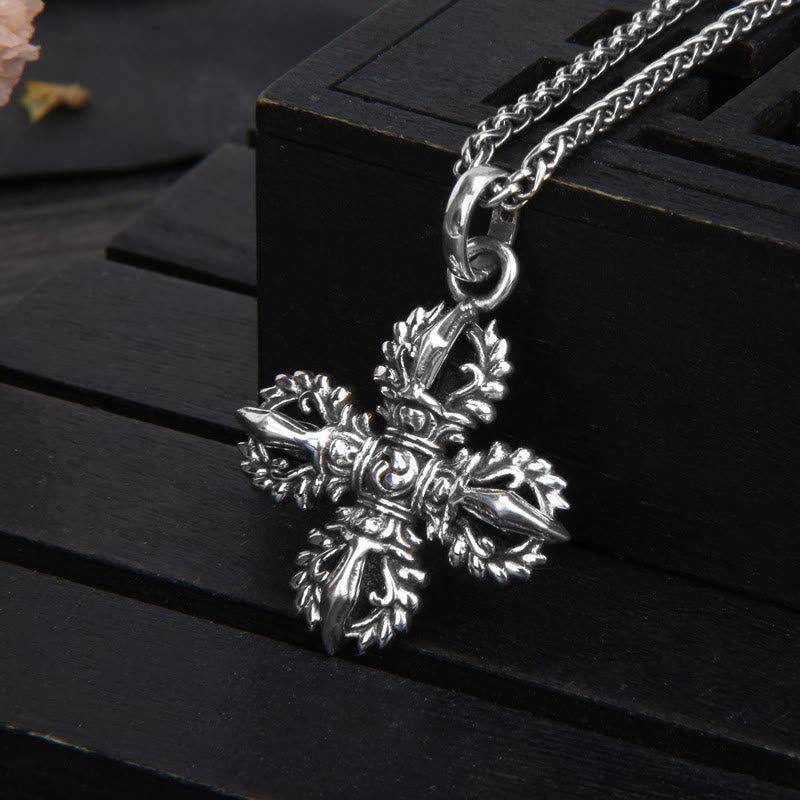 925 Sterling Silver Double Dorje Vajra Spiritual Strength Necklace Pendant