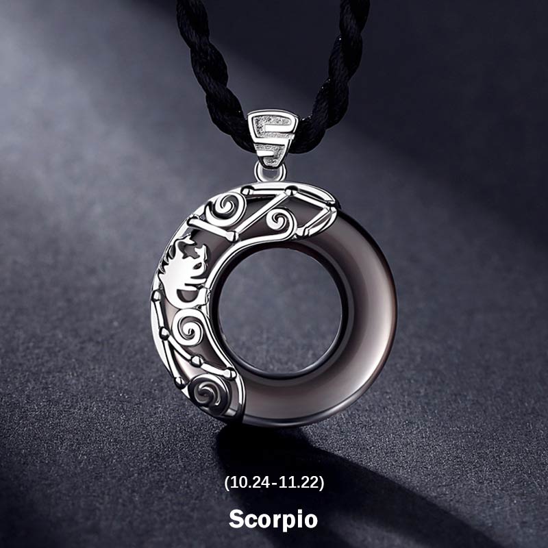 12 Constellations of the Zodiac Ice Obsidian Blessing Round Pendant Necklace