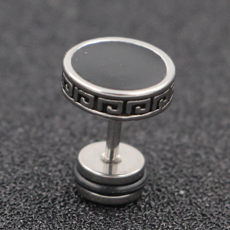Cool Men Titanium Steel Balance Round Stud Earrings