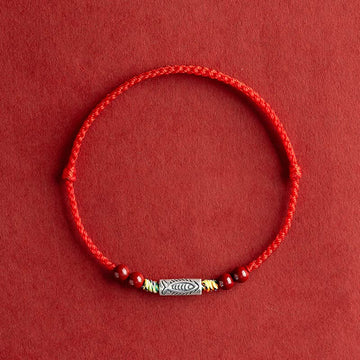 925 Sterling Silver Koi Fish Cinnabar Bead Wealth Handcrafted Braided Bracelet Anklet