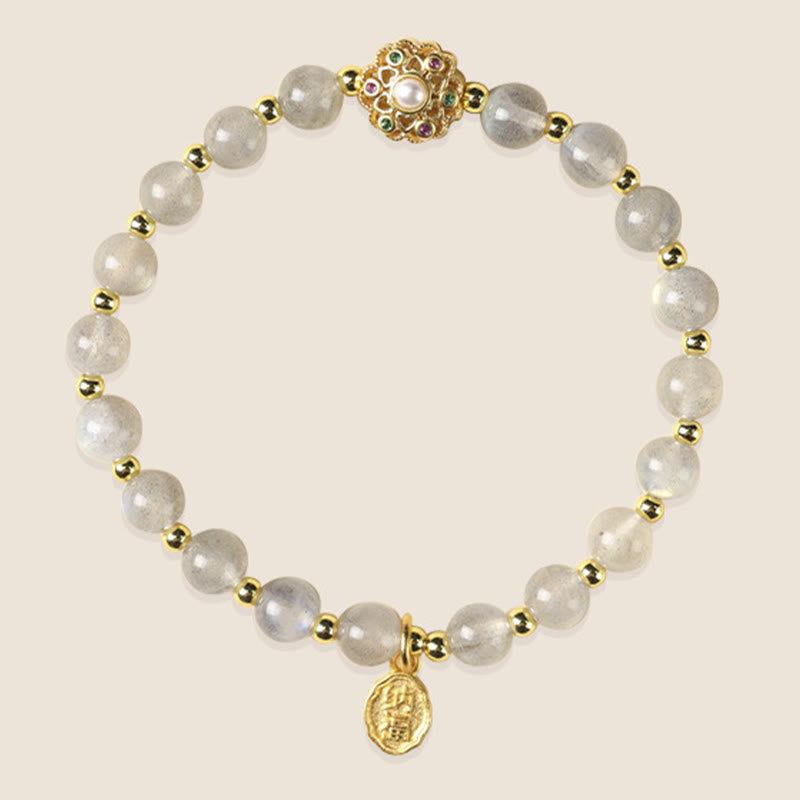 14K Gold Plated Fu Character Natural Crystal Energy Anchor Bracelet