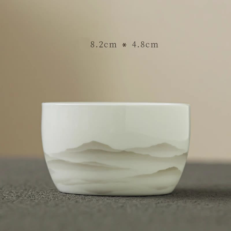 Vintage Ink Painting Mountain White Porcelain Ceramic Gaiwan Sancai Teacup Kung Fu Tea Cup And Saucer With Lid Tea Utensil Teapot