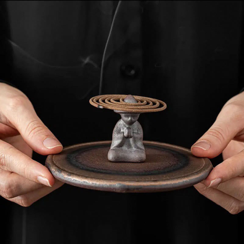 Minimalist Meditating Figure Ceramic Incense Burner with Optional Sandalwood