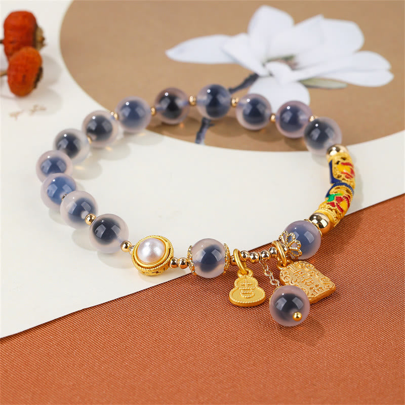 Natural Blue Candy Agate and Copper Amulet Beaded Strength Bracelet