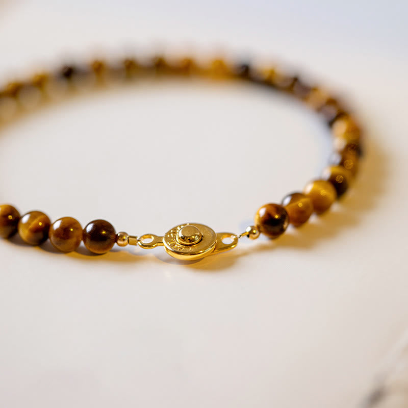 14K Gold Plated Natural Tiger Eye Stone Courage Protection Bracelet