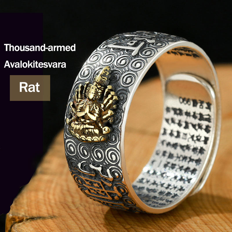 Chinese Zodiac Natal Buddha Wealth Luck Adjustable Ring