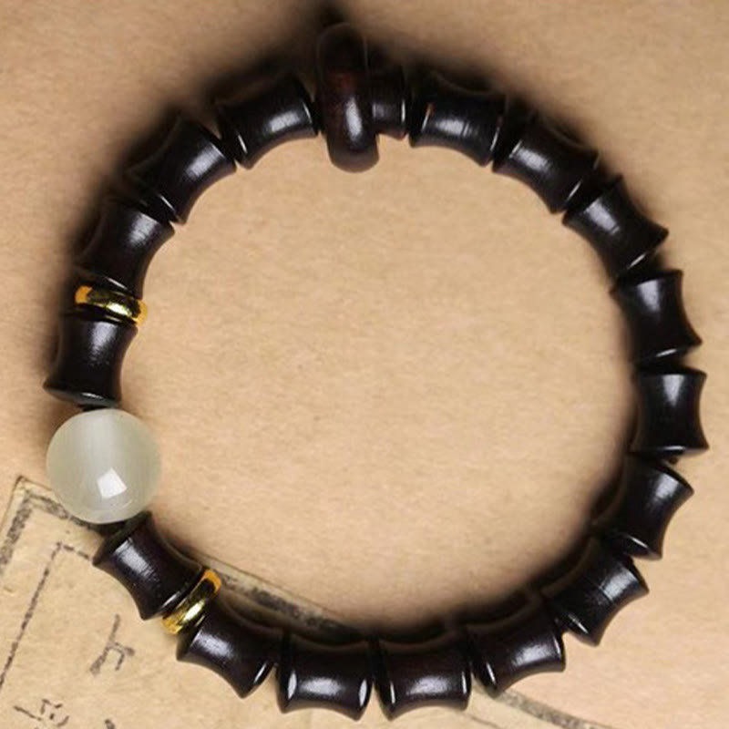 Handmade 8mm Bamboo Motif Wood Bead Meditation Bracelet in Ebony or Sandalwood