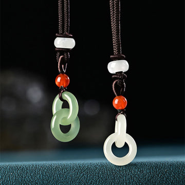 Natural Hetian Cyan Jade White Jade Double Peace Buckle Success Necklace Pendant