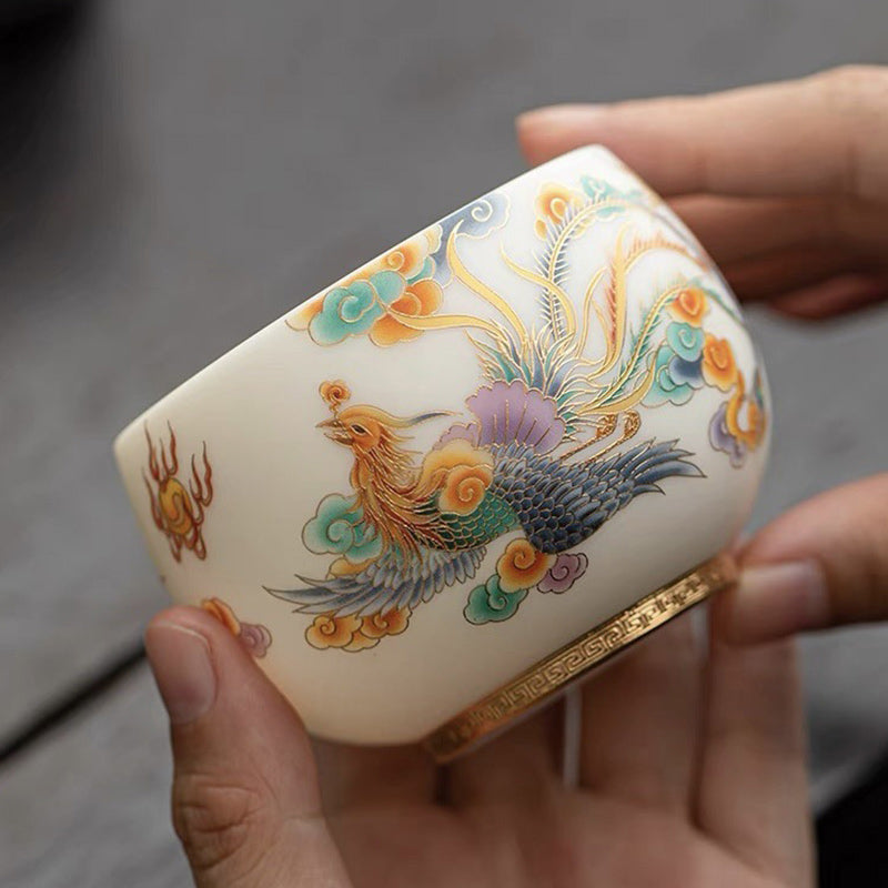 Dragon Phoenix Auspicious Clouds Ceramic Teacup Kung Fu Tea Cup