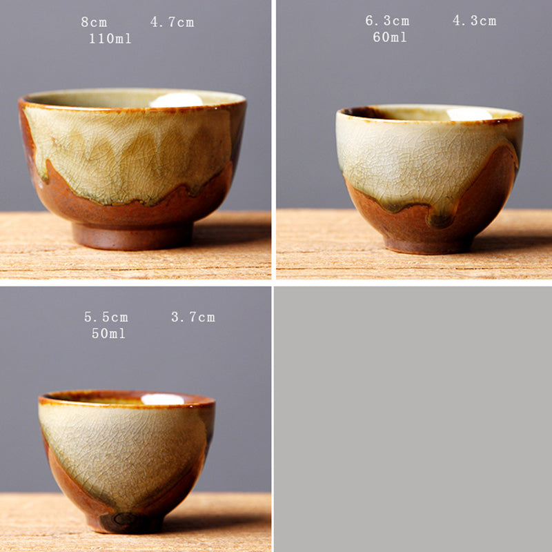 Vintage Brown Beige Kiln Change Ceramic Teacup Kung Fu Tea Cup Bowl