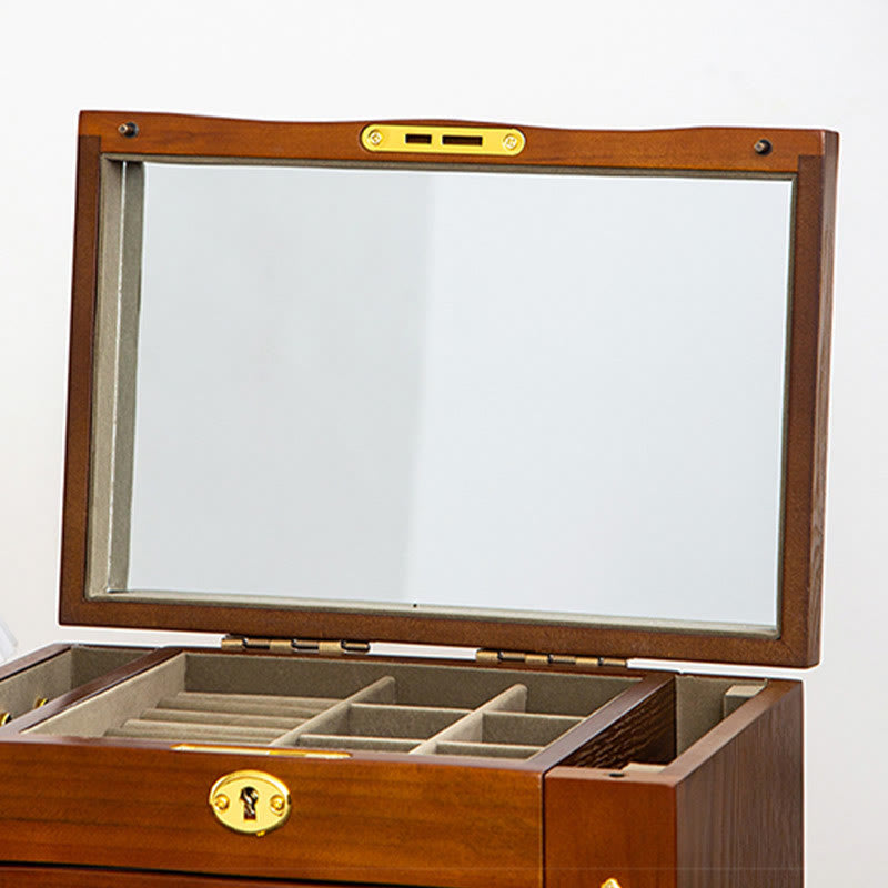 Vintage Large Capacity Wooden Jewelry Box Jewelry Storage Box With Mirror