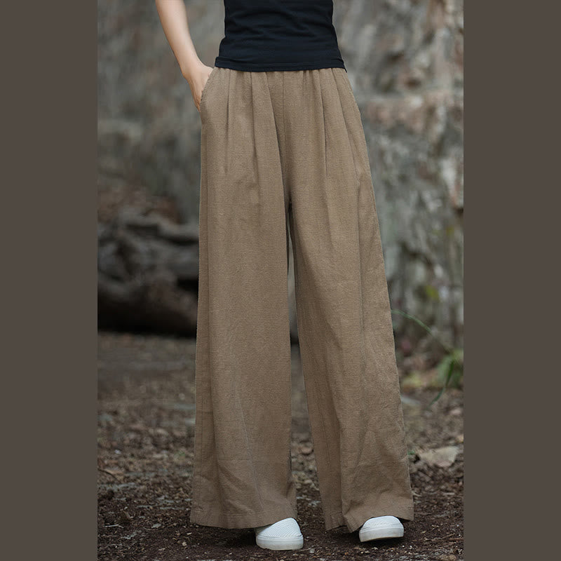 Retro Wide Leg Pants Casual Women's Yoga Pants With Pockets