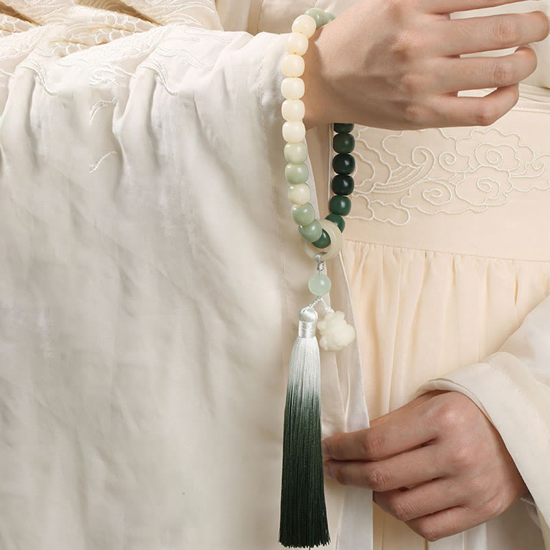 Handmade Gradient Bodhi Seed Agate & Green Aventurine Lotus Charm Wrist Mala