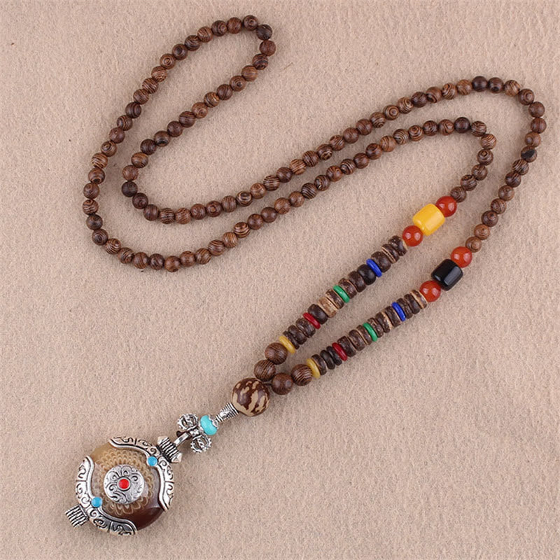 Tibetan Wenge Wood Bodhi Seed Agate Elephant Protection Necklace Pendant (Extra 40% Off | USE CODE: FS40)