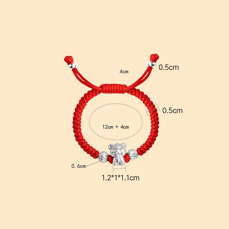 Handcrafted 999 Sterling Silver Chinese Zodiac Vajra Knot Red String Kids Bracelet